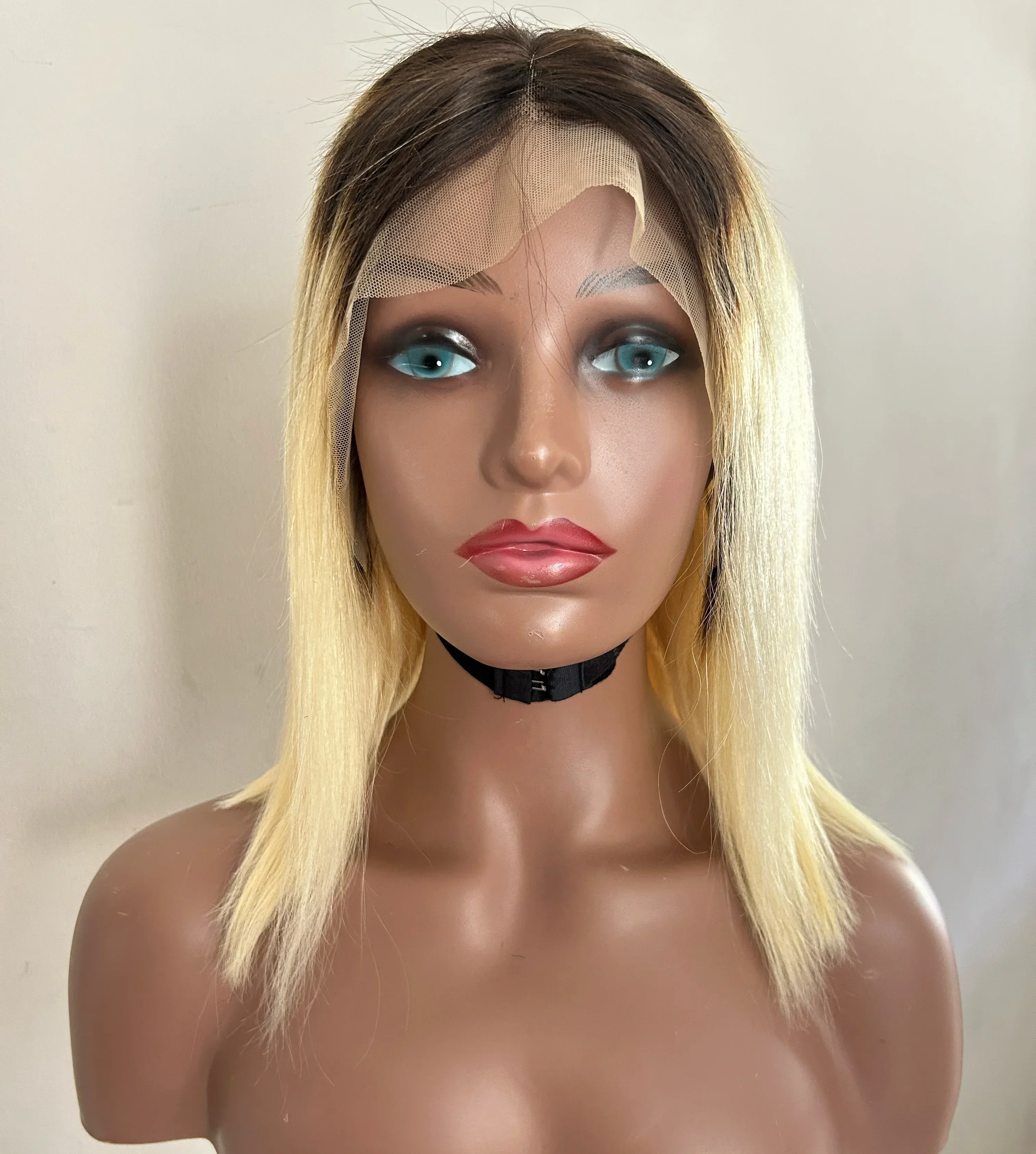 Peluca de cabello humano con encaje frontal rubio 1B/613 de 12 pulgadas, 13 x 4, peluca de cabello humano con encaje frontal sin pegamento, encaje HD  2