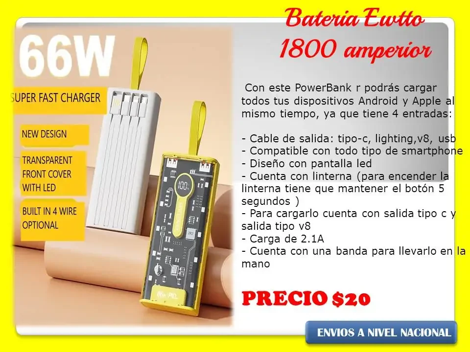 Batería portátil de 18,000 amperios