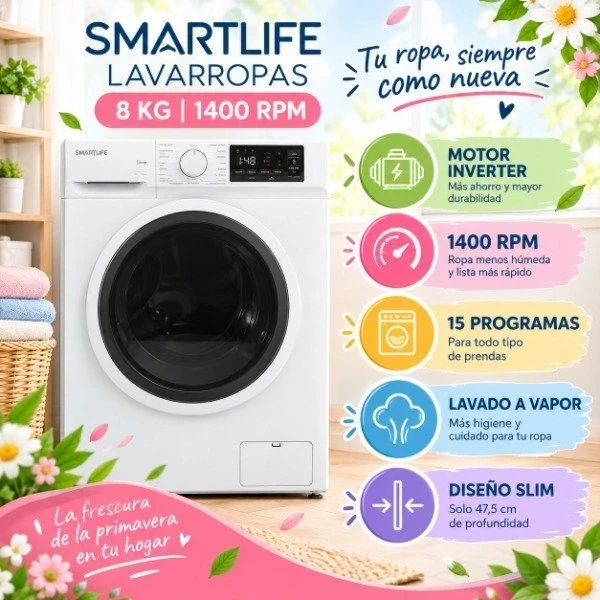 LAVARROPAS SMARTLIFE 8KG BLANCO INVERTER 1400RPM WMI081400W
