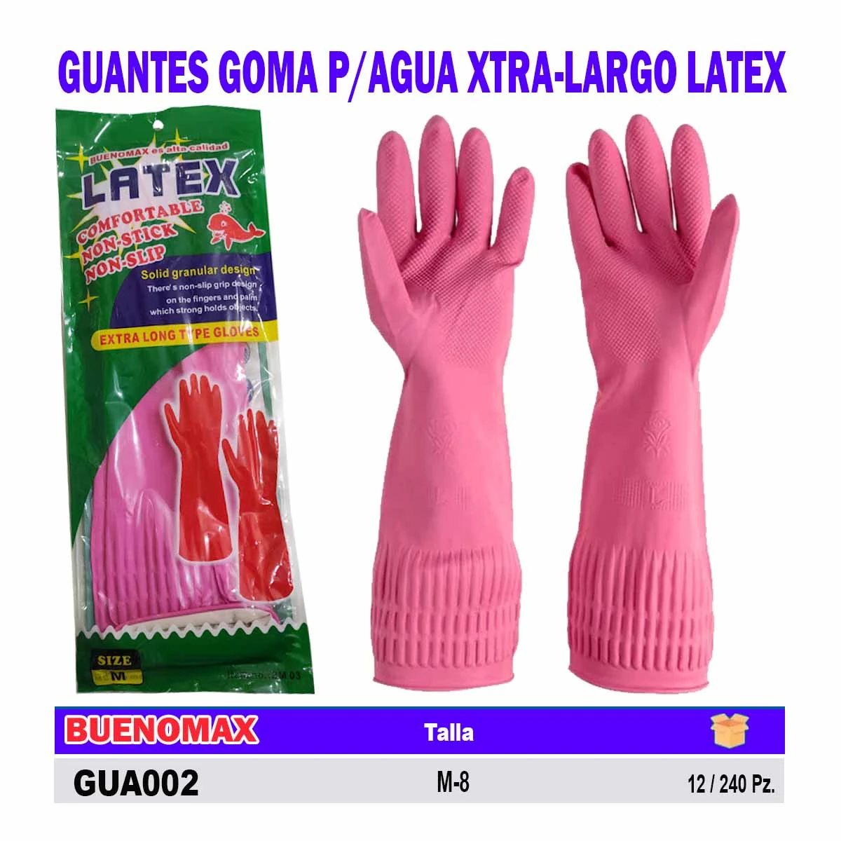 GUANTES GOMA P/AGUA XTRA-LARGO LATEX M - 8"