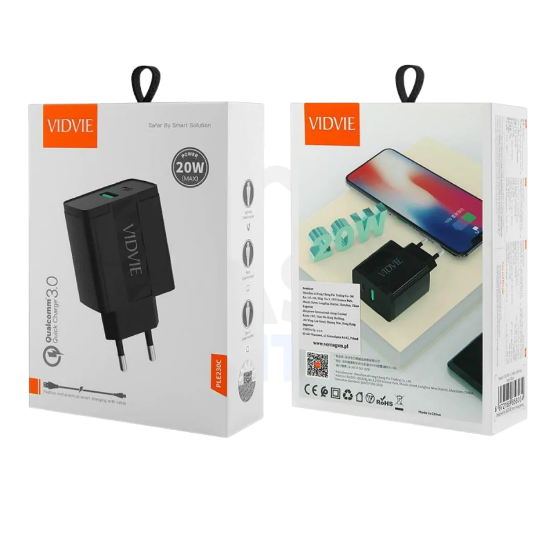 Cargador Vidvie 20w Carga Rápida USB y Tipo C