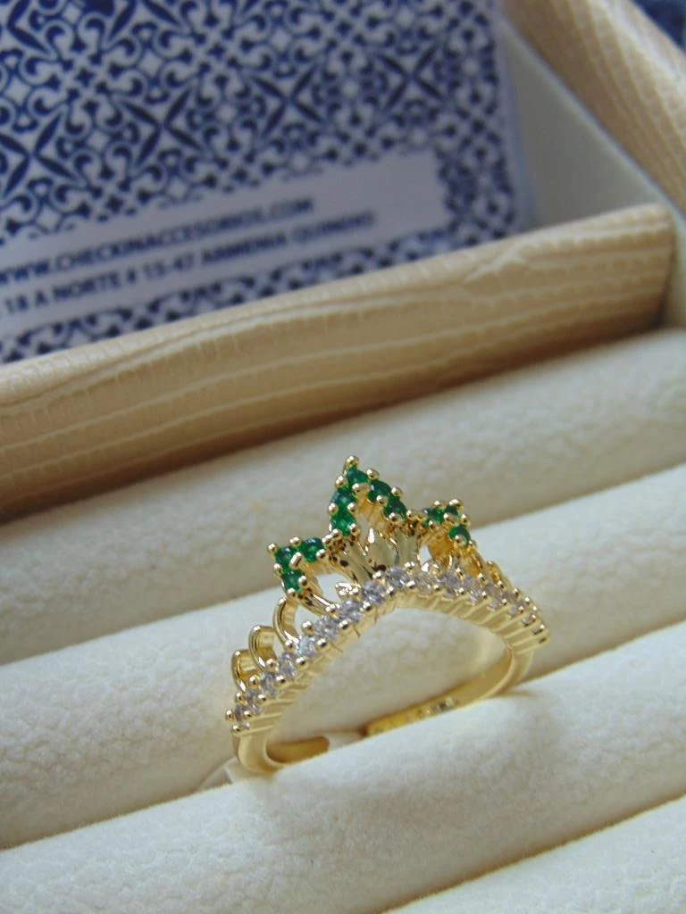 ANILLO ACERO DOR CORONA CIRCON VERDE 4