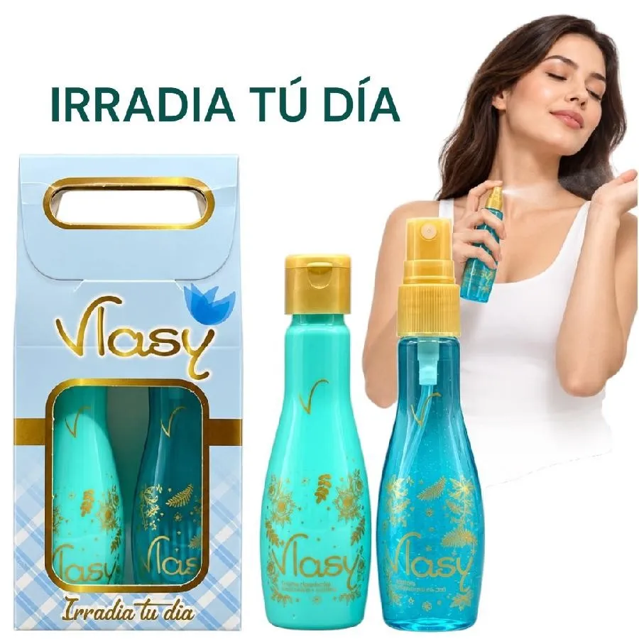 kit estuche x2 crema y perfume dama irradia tu día 