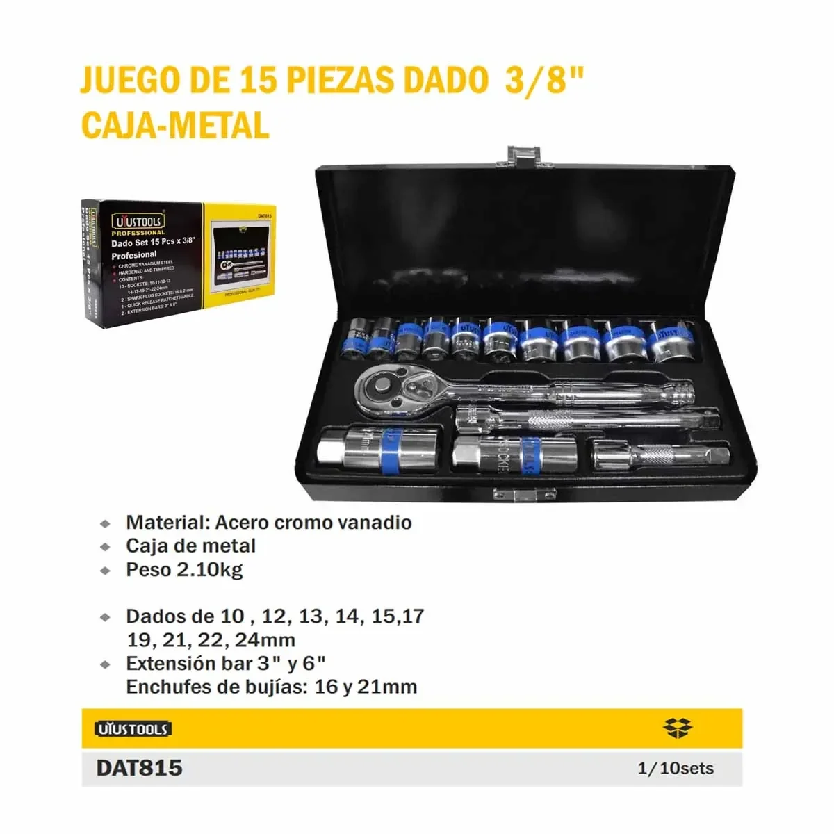 MALETA DE DADOS UYUST 15 PZS X 3/8