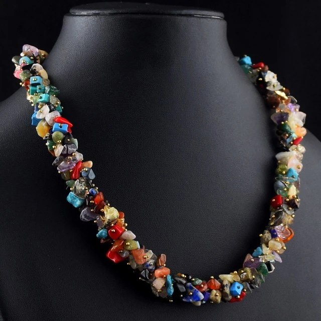 Collar de chips de piedras semipreciosas narurales genuinas