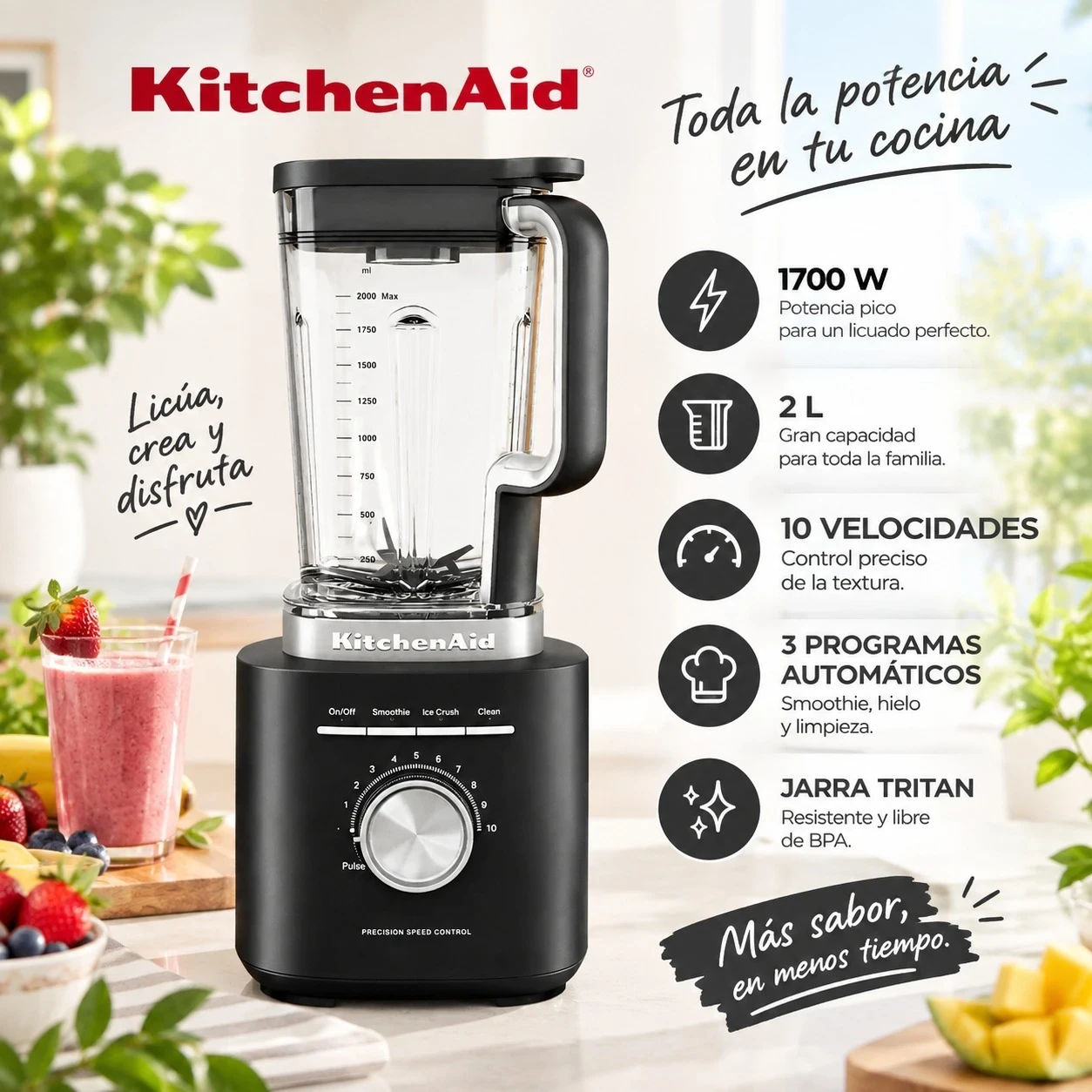 LICUADORA KITCHENAID PURE POWER 2LT - LKSB2072 – 1700W-NEGRO