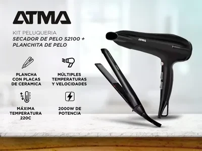 COMBO SECADOR + PLANCHITA ATMA 2200W HOME SALON SET
