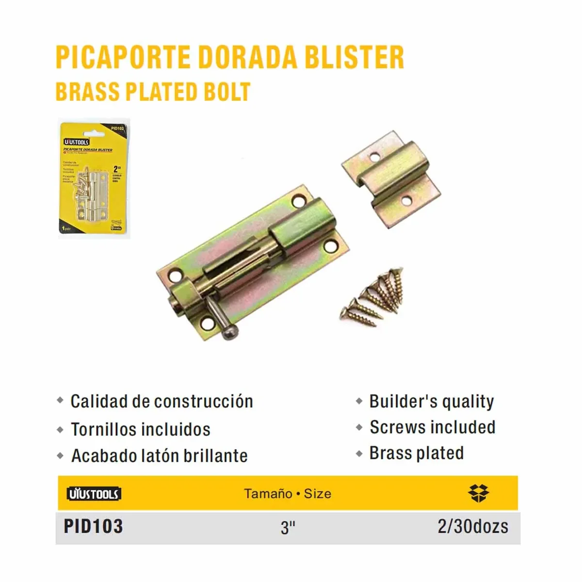 PICAPORTE DORADO BLISTER UYUST 3" *