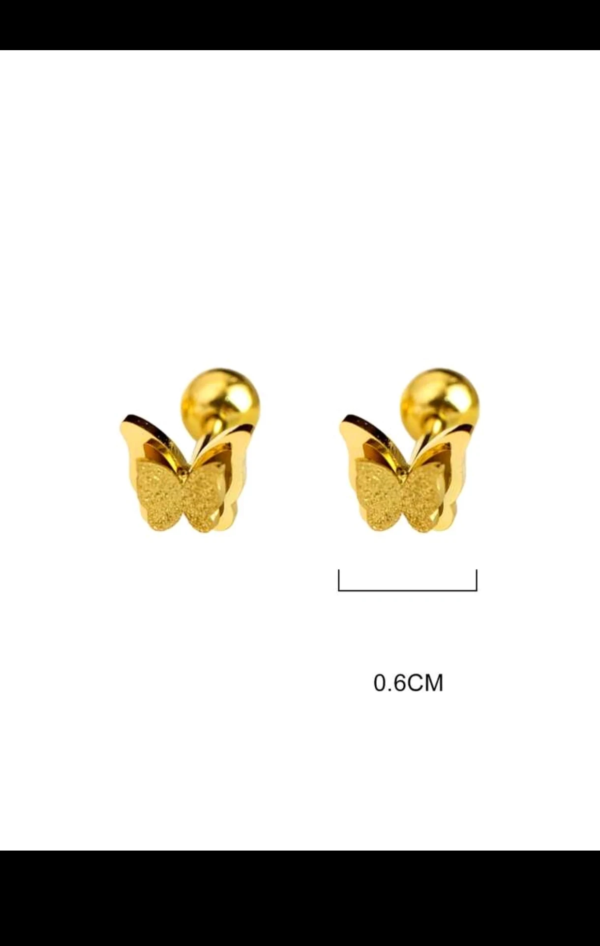 Pendientes Topos Mariposa Bidimensional - Zarcillos Minimalistas en Acero Inoxidable con Baño de Oro 18K 3