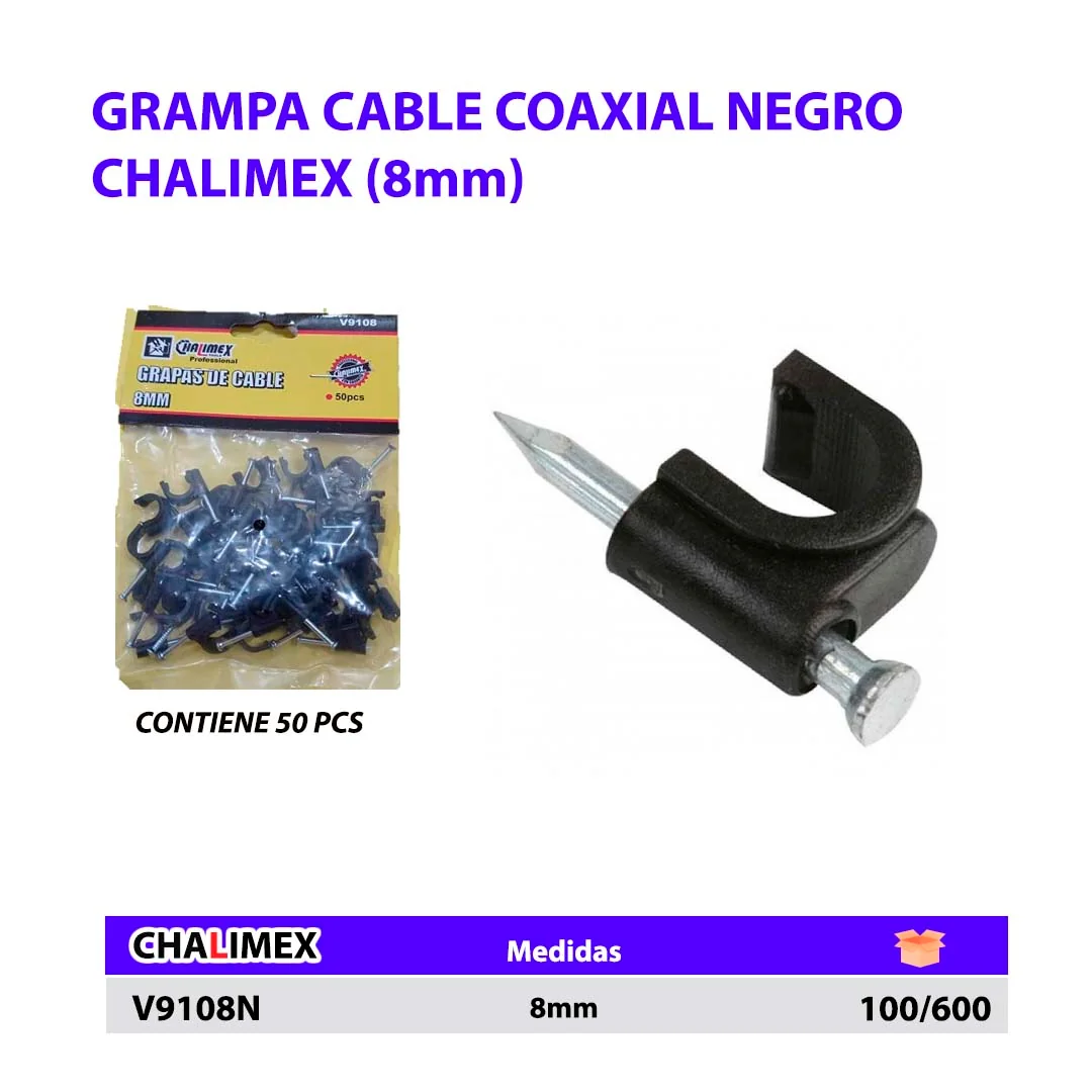 GRAMPA CABLE Coaxial Negro Chalimex (paq/50 pz) 8mm