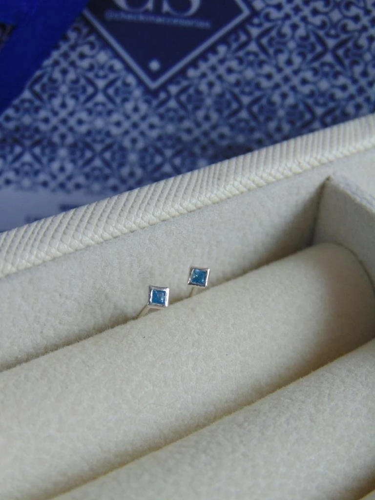 TOPOS PLATA LEY 925 MINI CHISPA CUADRADA AZUL CLARO 2MM