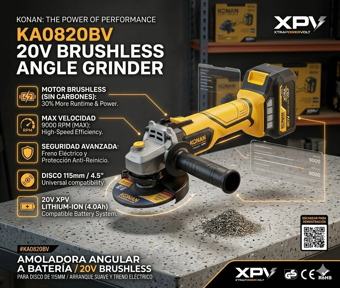 AMOLADORA ANGULAR A BATERÍA KONAN KA0820BV 