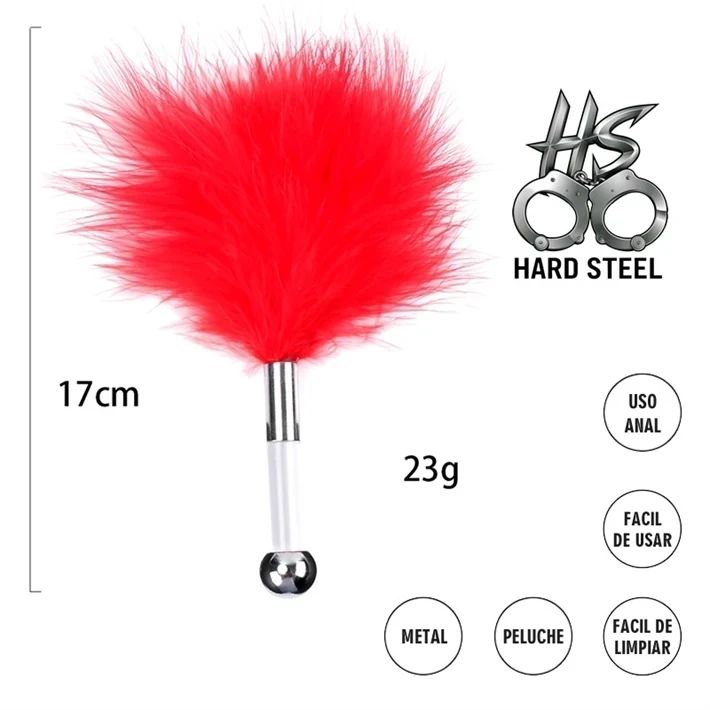 Cosquillero de plumas Rojo con mango plateado
