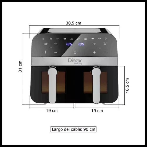 Freidora De Aire Dinax Doble Ventana Antiadherente 11 Litros 1800w 5