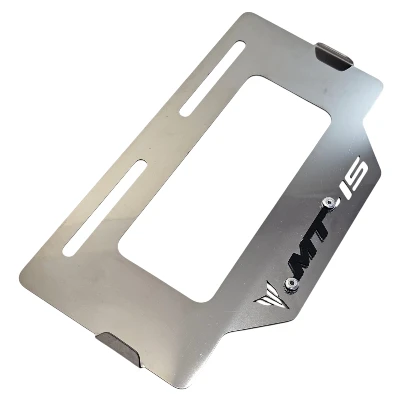 MT 15 / Porta placa acero cromado logo 3d negro ML