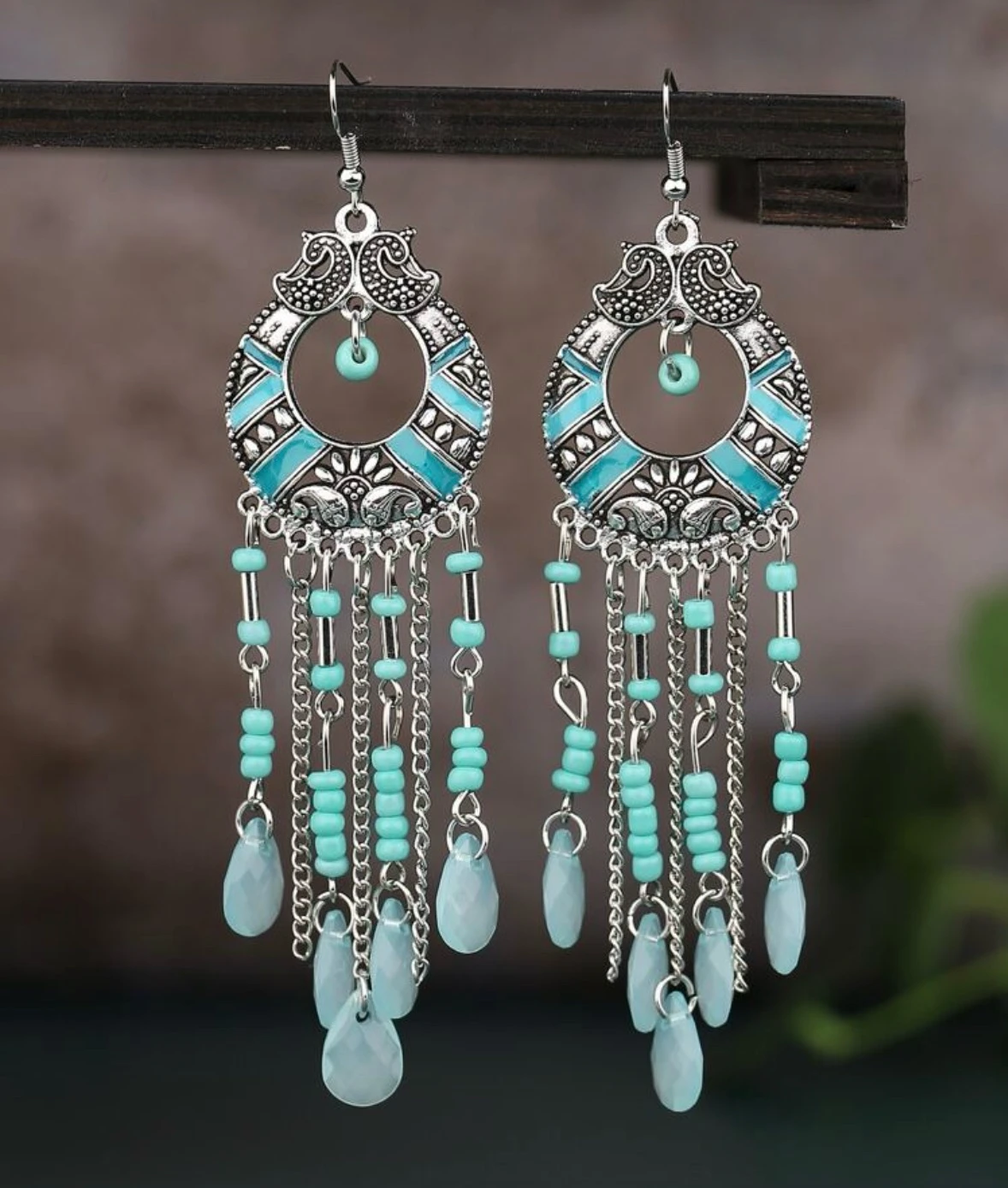 Pendientes Largos en metal Plateado