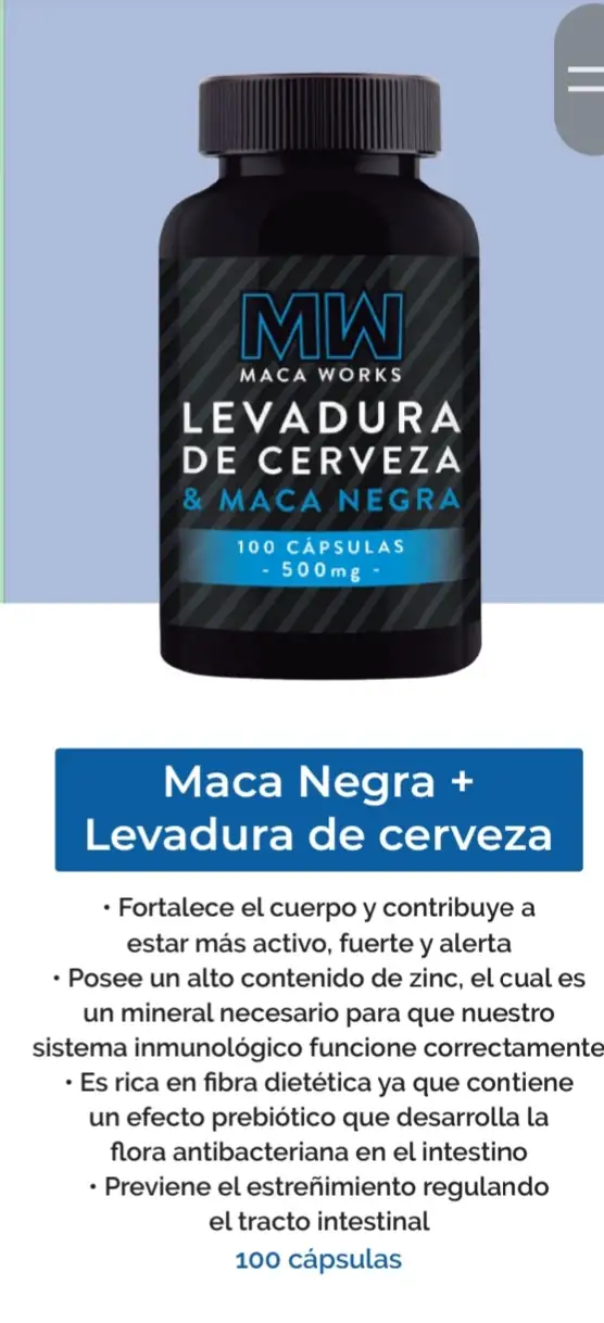 Levadura de Cerveza & Maca Negra 100 capsulas 500mg MW