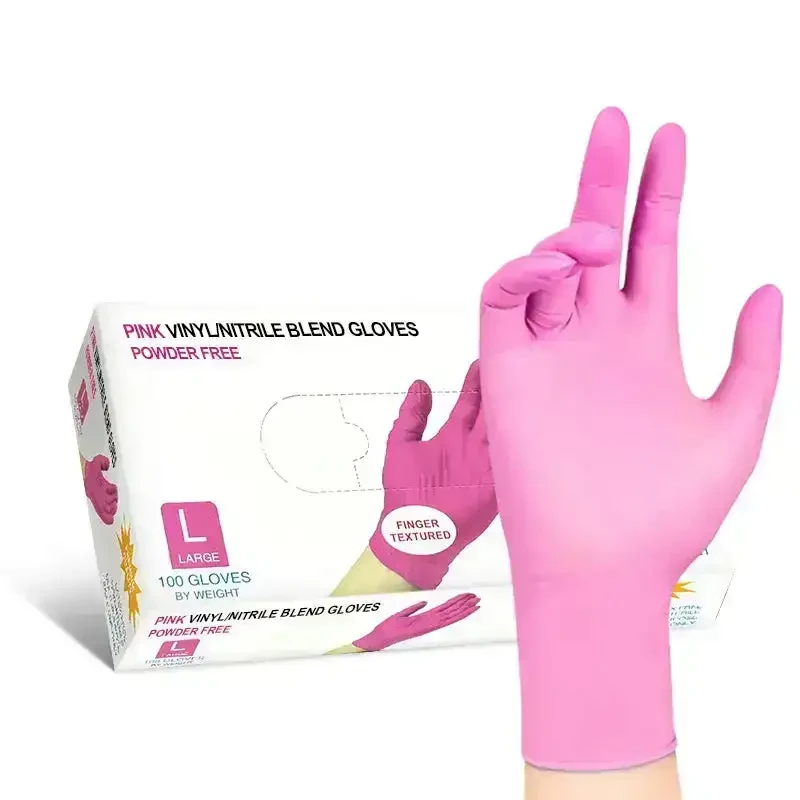 Caja 100 Guantes Nitrilo Talla L Color Rosado