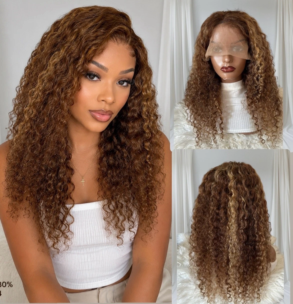 Peluca kinky curly de 22 pulgadas, cabello humano, frontal lace 13x4 