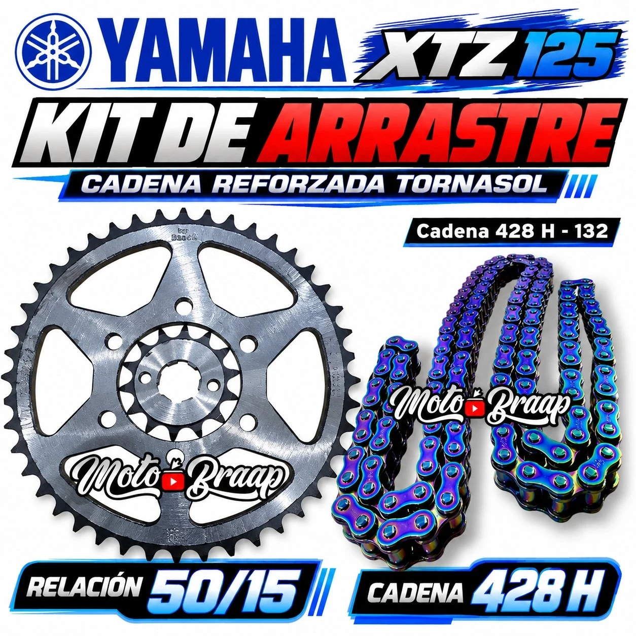 XTZ 125 KIT DE ARRASTRE SCORPIO GRIS / cadena reforzada tornasol 