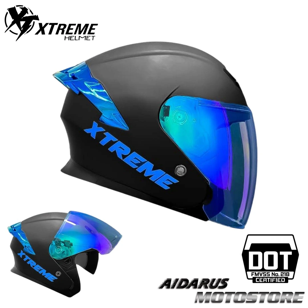 CASCO SEMIABIERTO XTREME XT717 NEGRO AZUL MATE