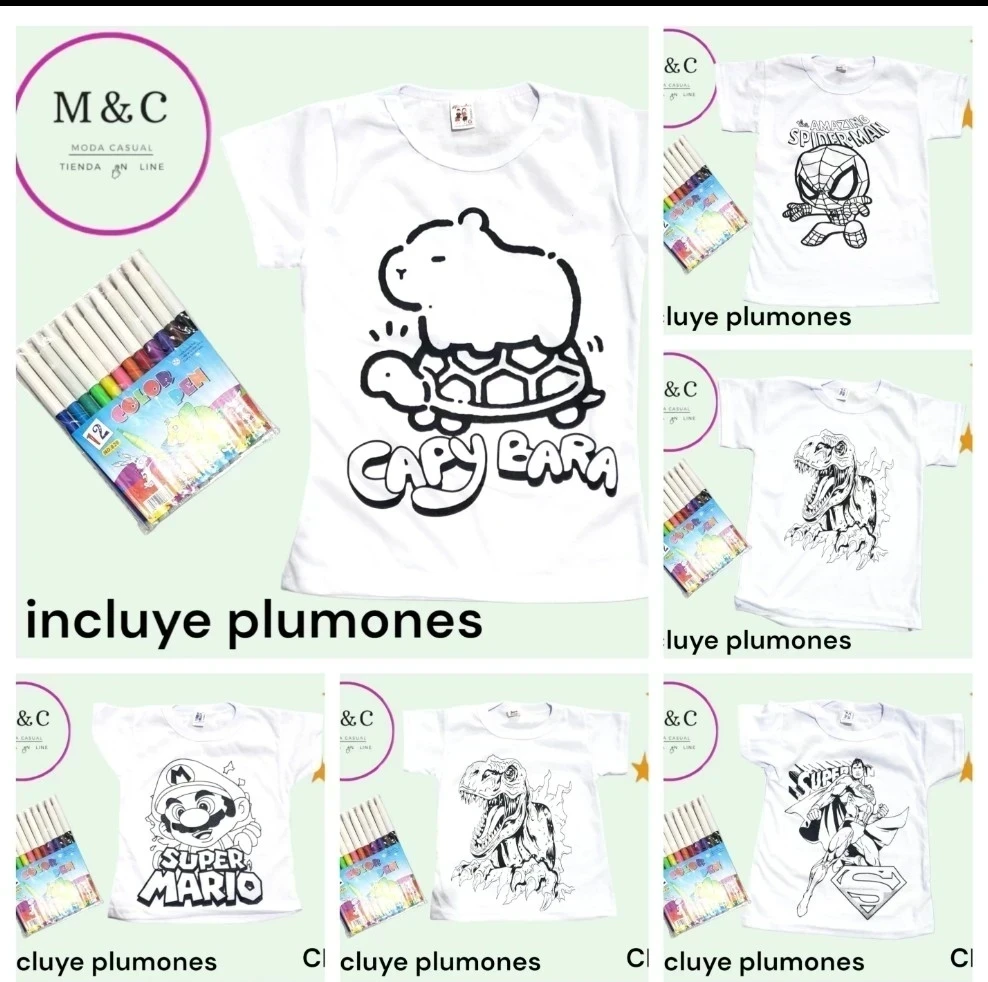 playera T-CH con plumones para colorear