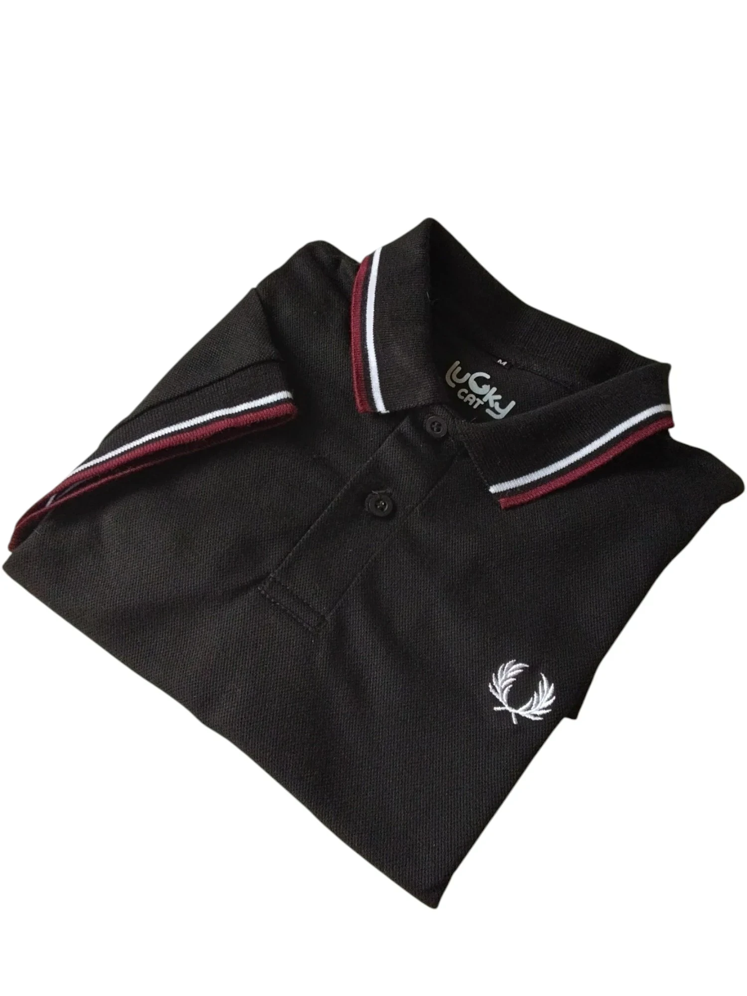 Camisa polo negro con vinotinto 