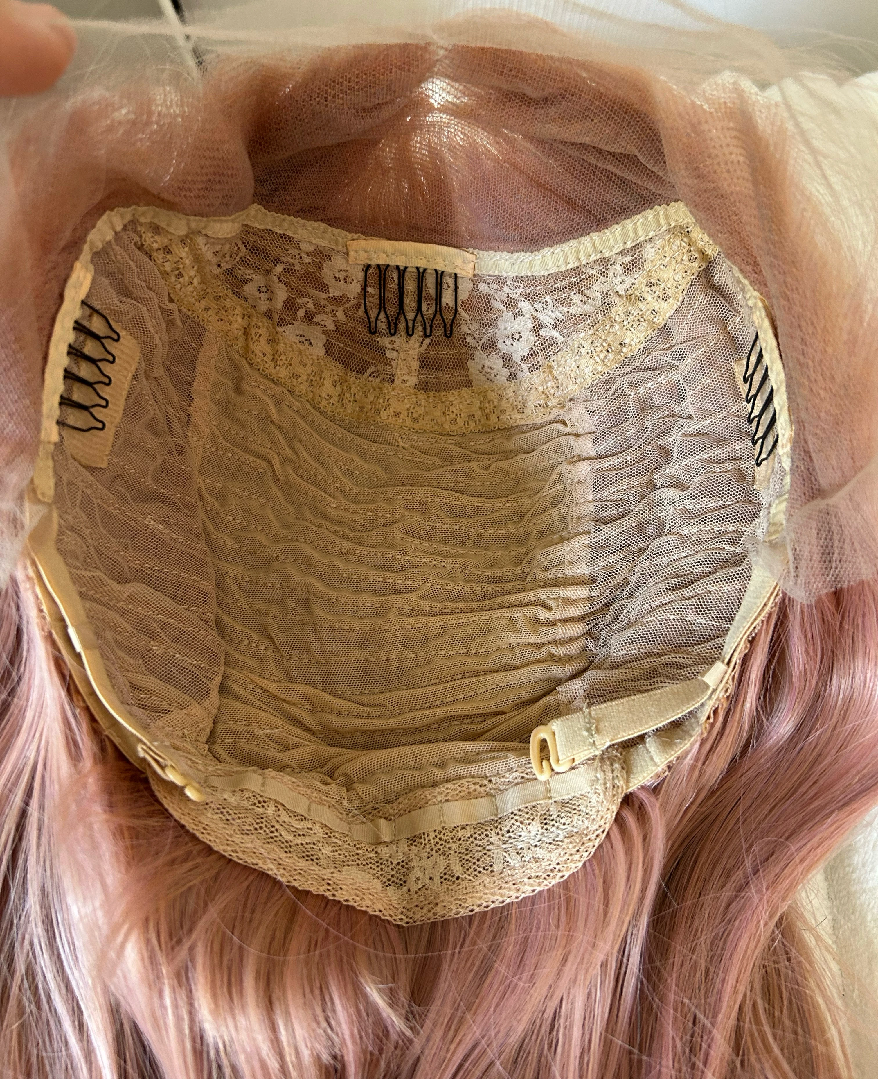 Peluca semi natural oro rosa de 30 pulgadas, frontal 13x4  5