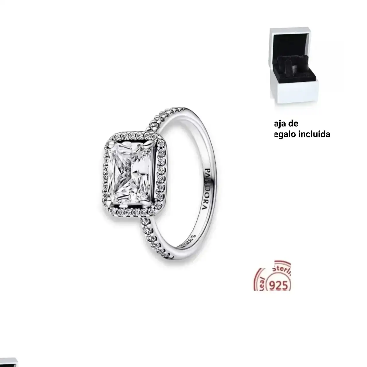 Anillo Halo Rectangular Brillante + Caja de Regalo 