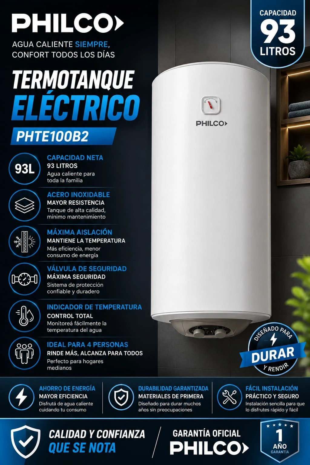 Termotanque Eléctrico Philco PHTE100B2