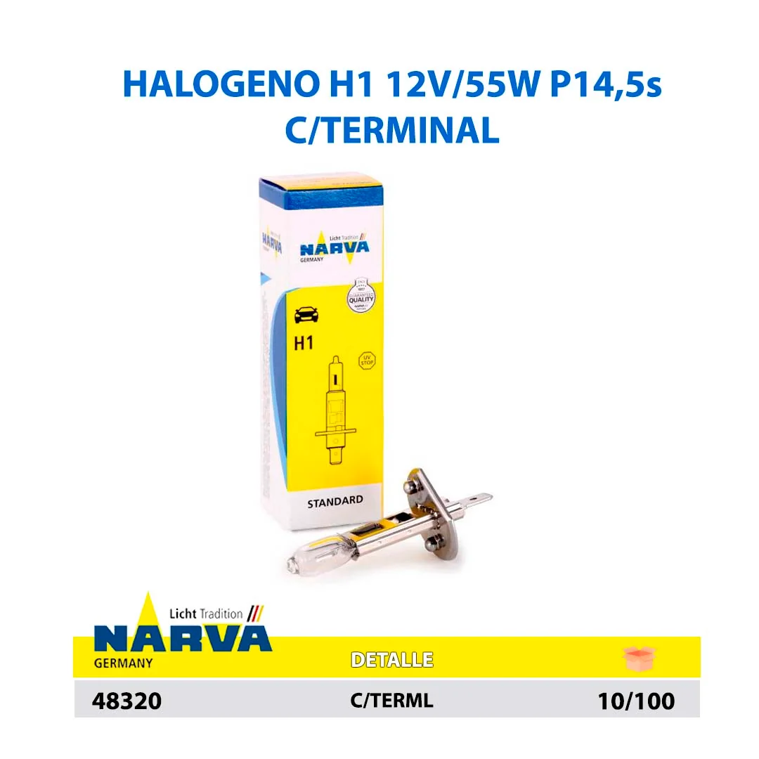  HALOGENO H1 12V/55W P14,5s C/TERML
