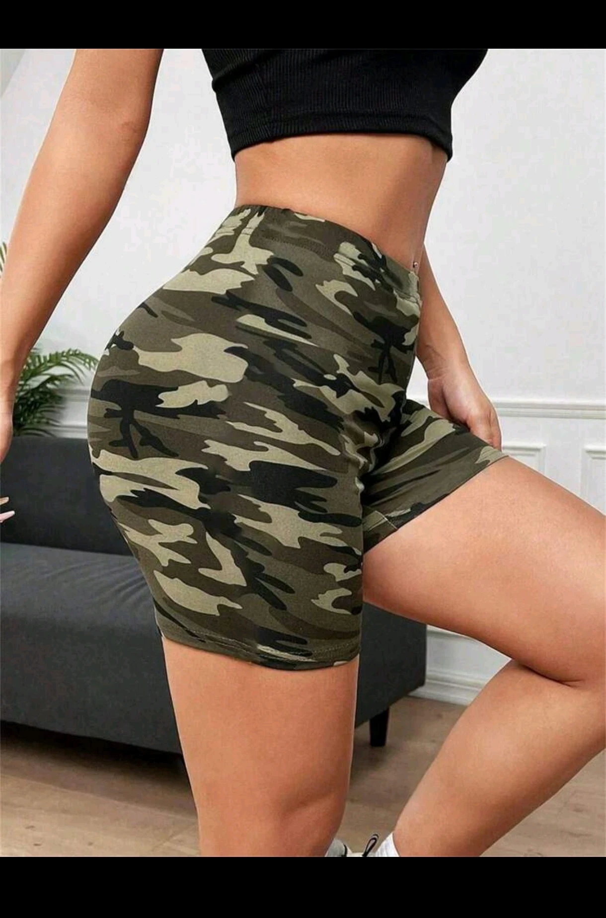 Biker Short Deportivo para Dama - Short Corto Fitness con Estampado Camuflado 3