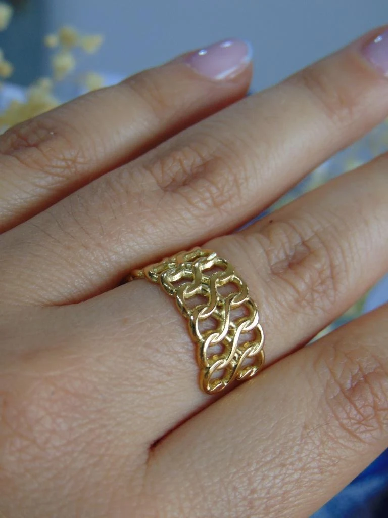 ANILLO ACERO DOR 2 LINEAS AJUSTABLE ESLABON 