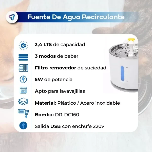  Bebedero Fuente Dispenser Agua Recirculante Mascotas Blanco WAGGS PETF02 BLANCO 2
