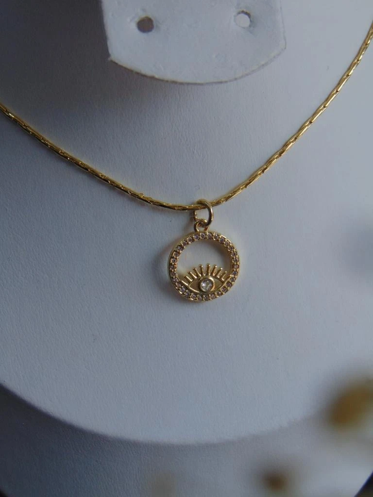 CADENA + DIJE RODIO DOR CIRCULO OJO TURCO 2