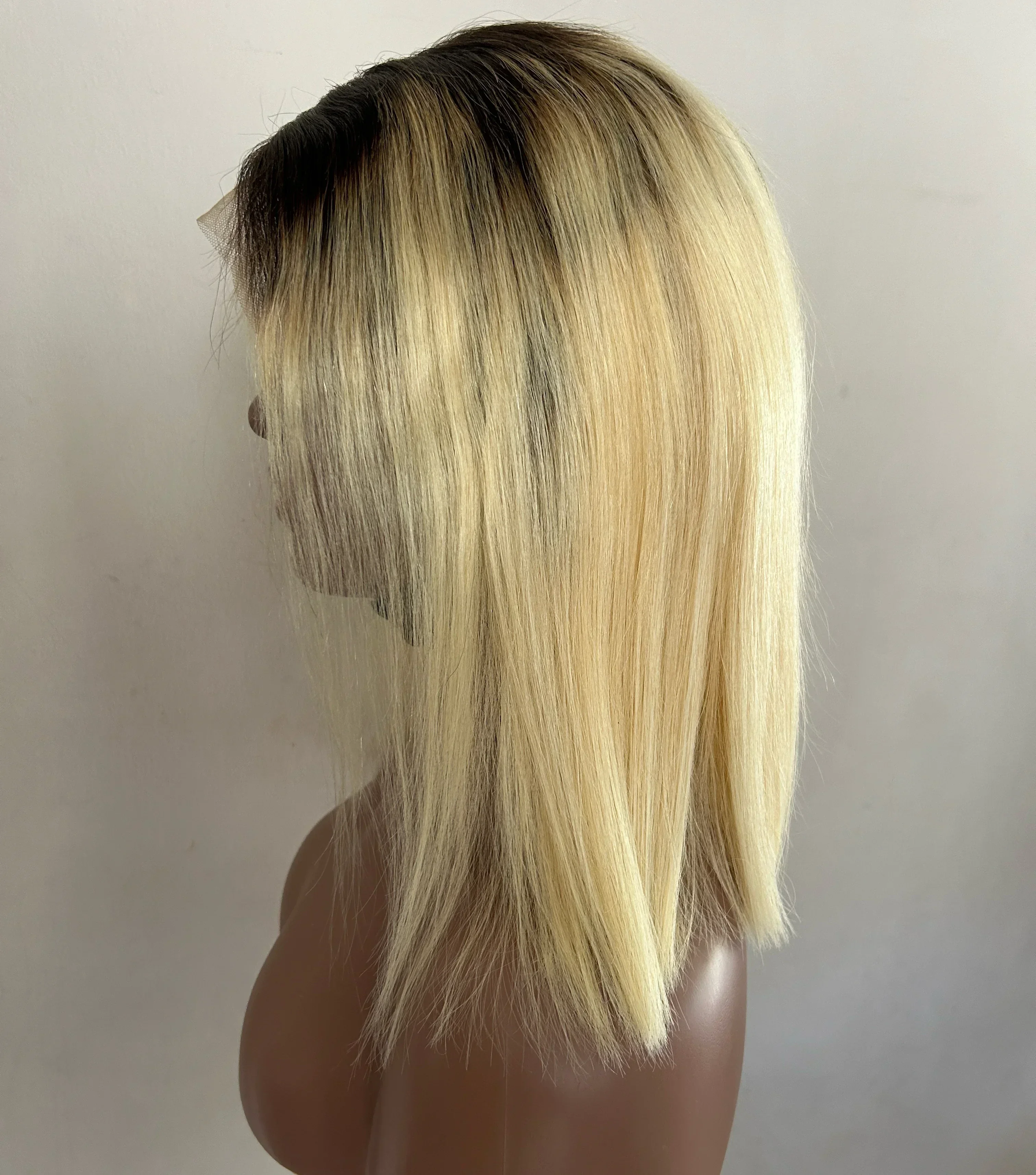 Peluca de cabello humano con encaje frontal rubio 1B/613 de 12 pulgadas, 13 x 4, peluca de cabello humano con encaje frontal sin pegamento, encaje HD  4