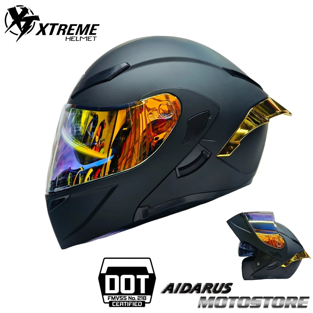 CASCO XTREME JH902 NEGRO MATE VISOR DORADO DIA NOCHE