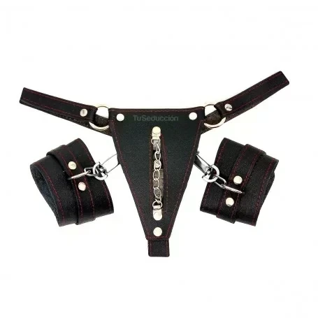 Tanga con Esposas de Cuero Bondage