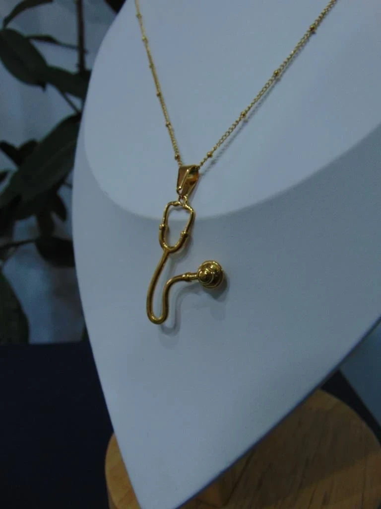 CADENA + DIJE ACERO DOR ESTETOSCOPIO LISO 2