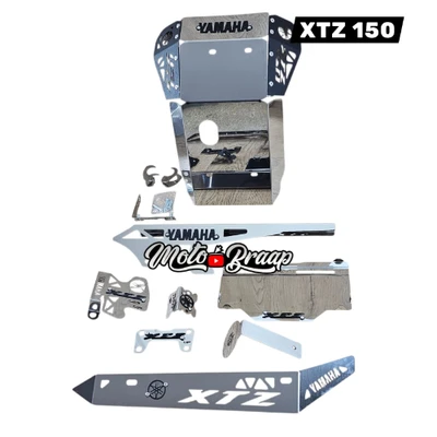 AC XTZ 150 COMBO NAVIDEÑO ACERO INOXIDABLE x 8 UNIDADES ( P. cadena / L. exosto )( Resonador / Pechera / Acutrax / P. placa / P. Freno delantero / P. Mordaza)