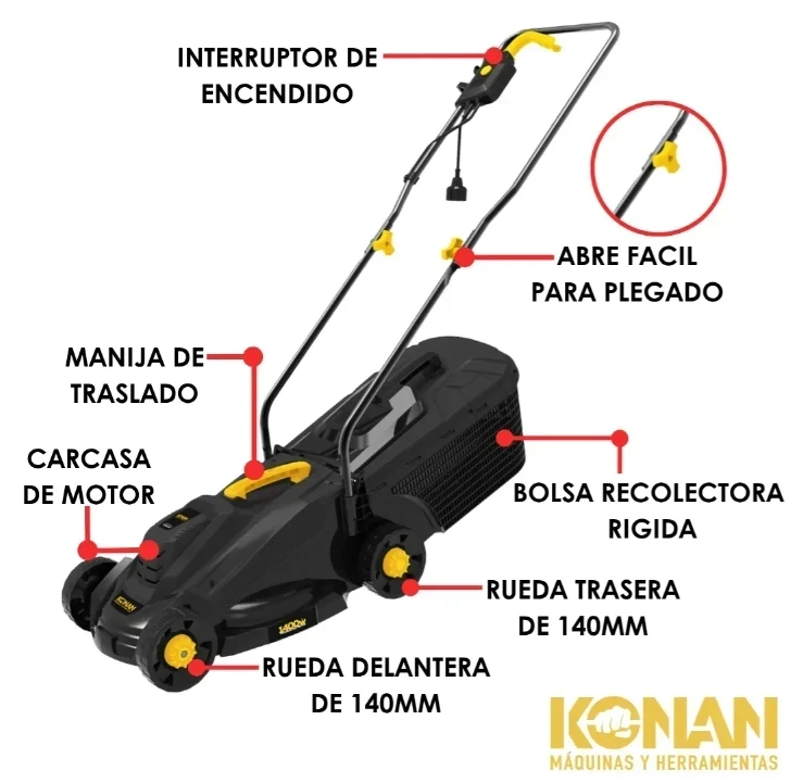 CORTADORA DE CESPED ELECTRICA KONAN 1400W  3