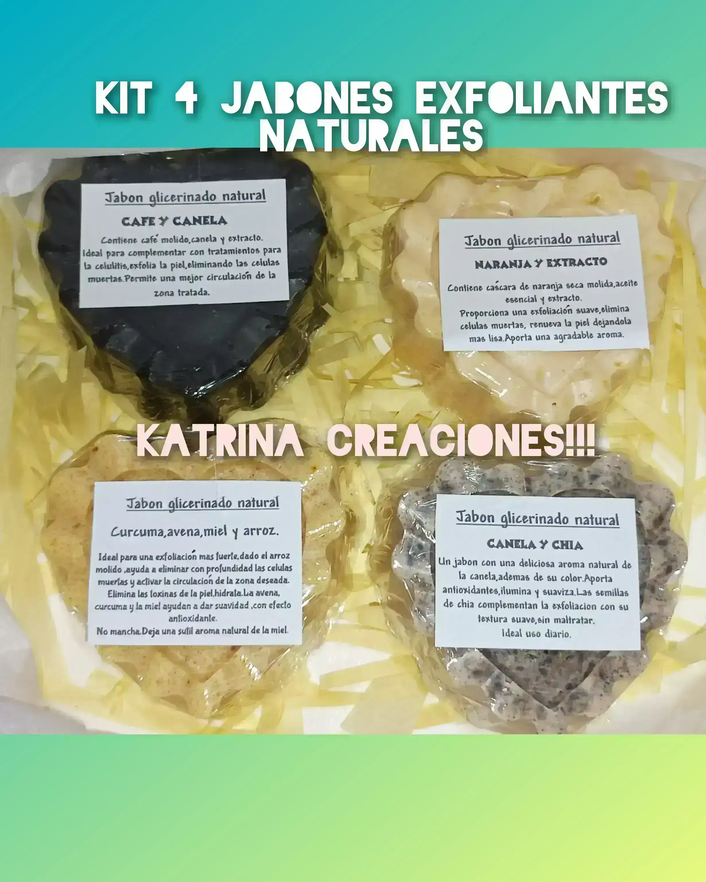 Kits 4 jabones exfoliantes naturales.