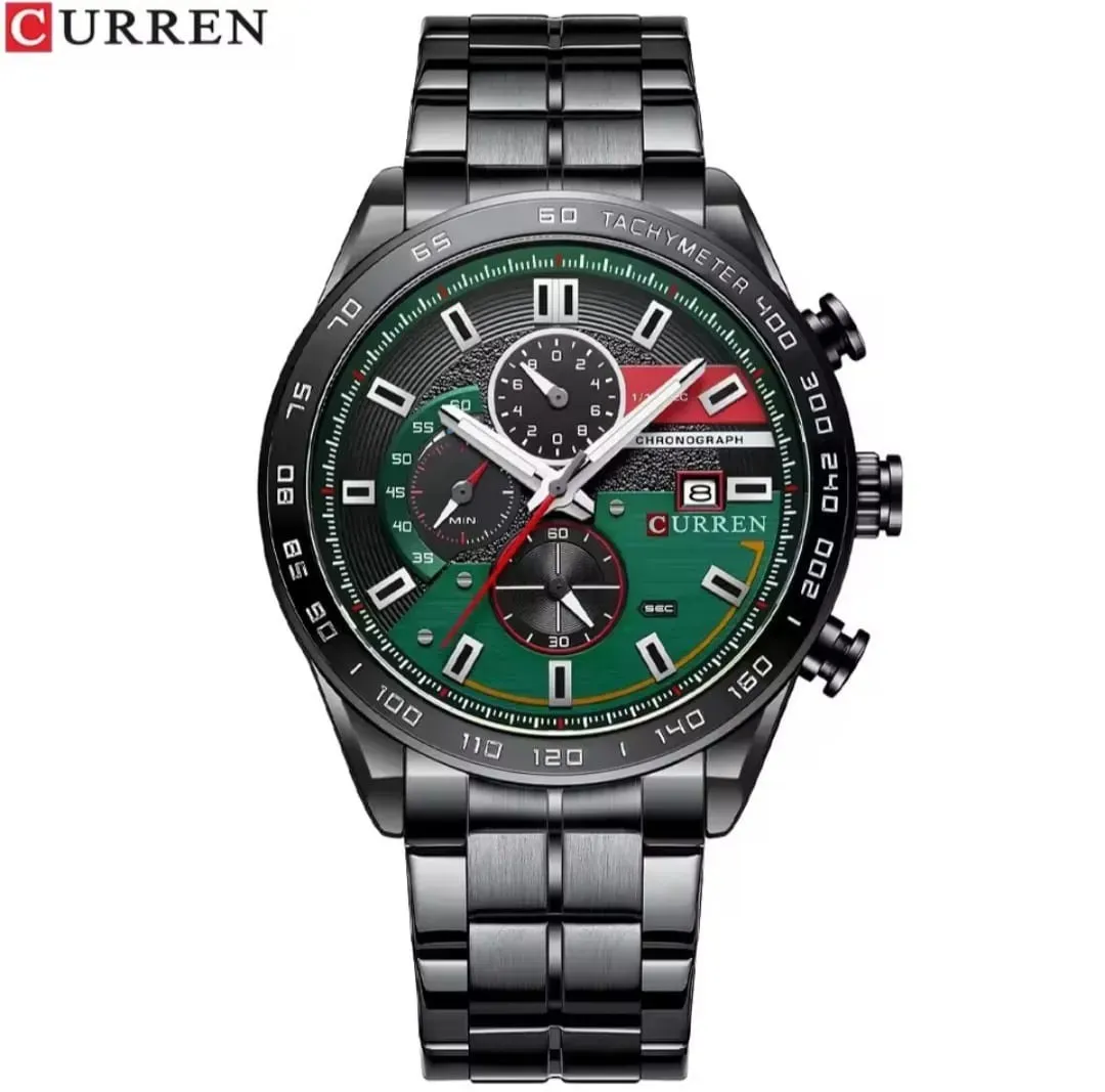 Reloj Curren Original Acero Cronografo 8410 Negro Fondo Negro Verde 2