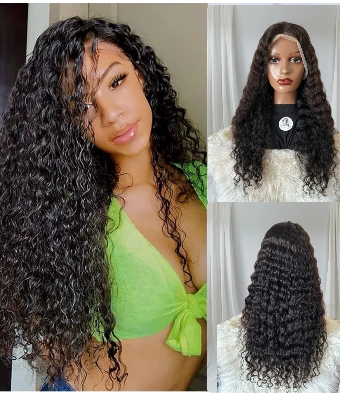 Peluca cabello humano Rizos de agua 28 pulgadas, frontal lace 13x4  200% densidad