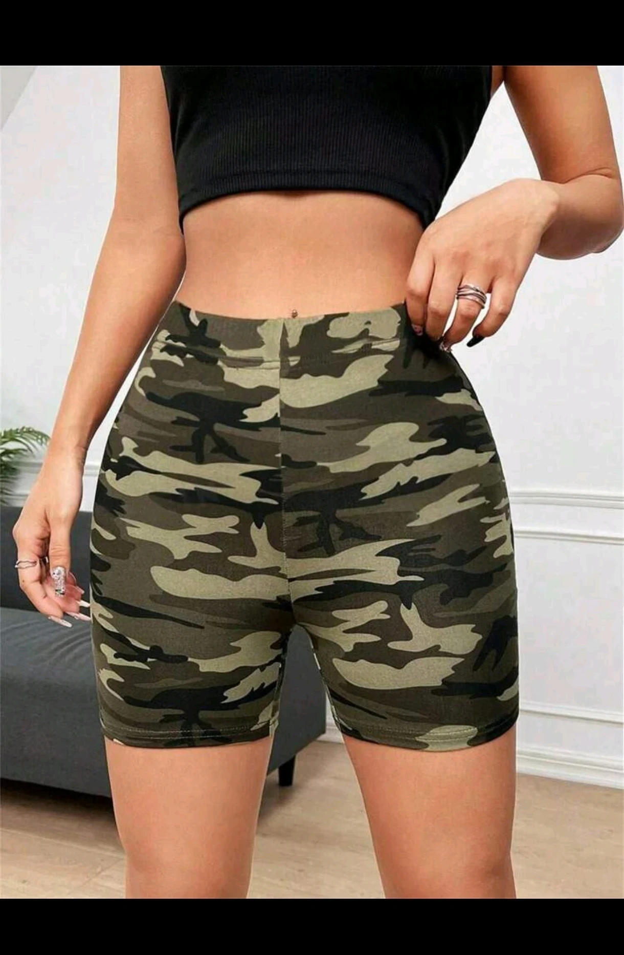Biker Short Deportivo para Dama - Short Corto Fitness con Estampado Camuflado 2