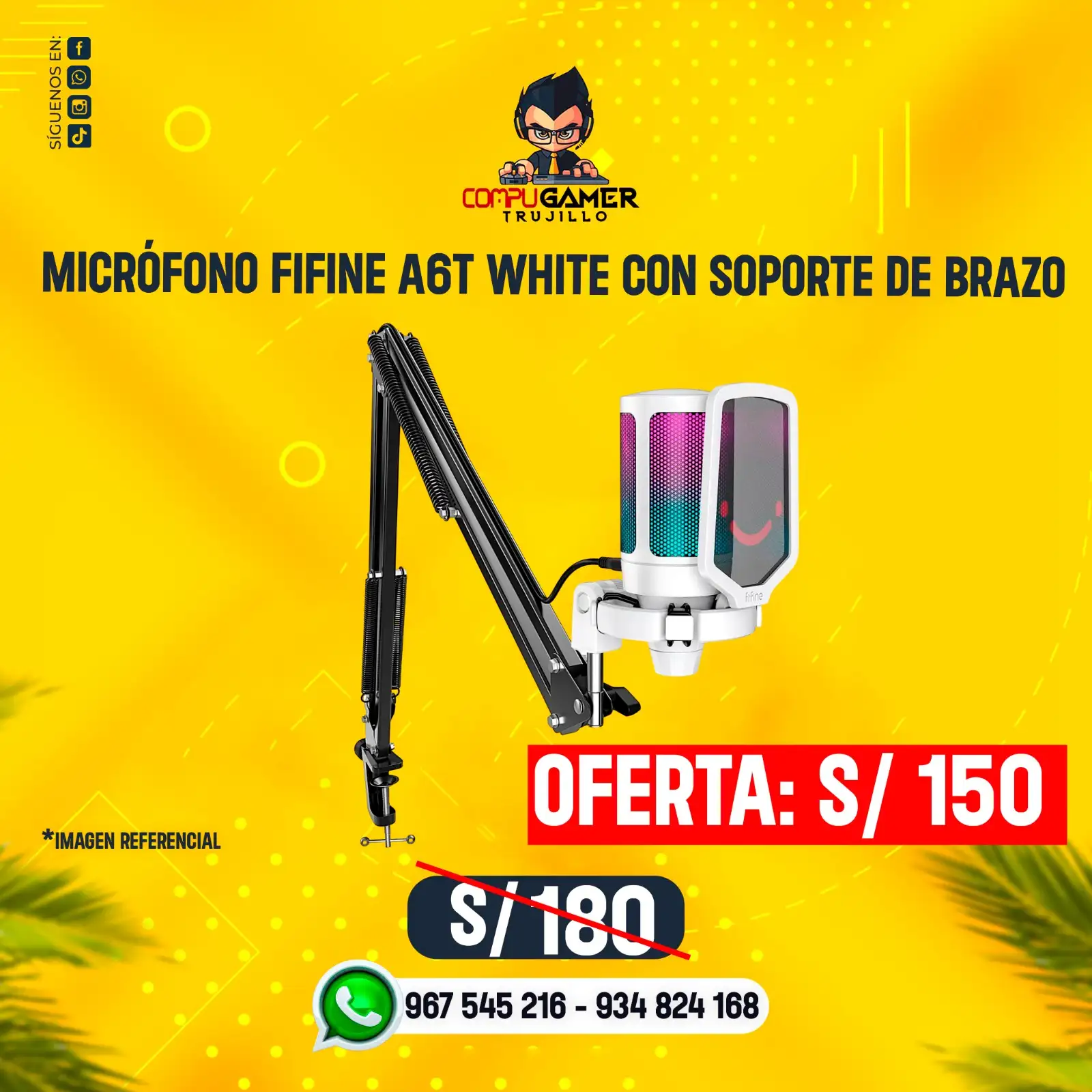 MICRÓFONO FIFINE A6T RGB CON BRAZO WHITE 