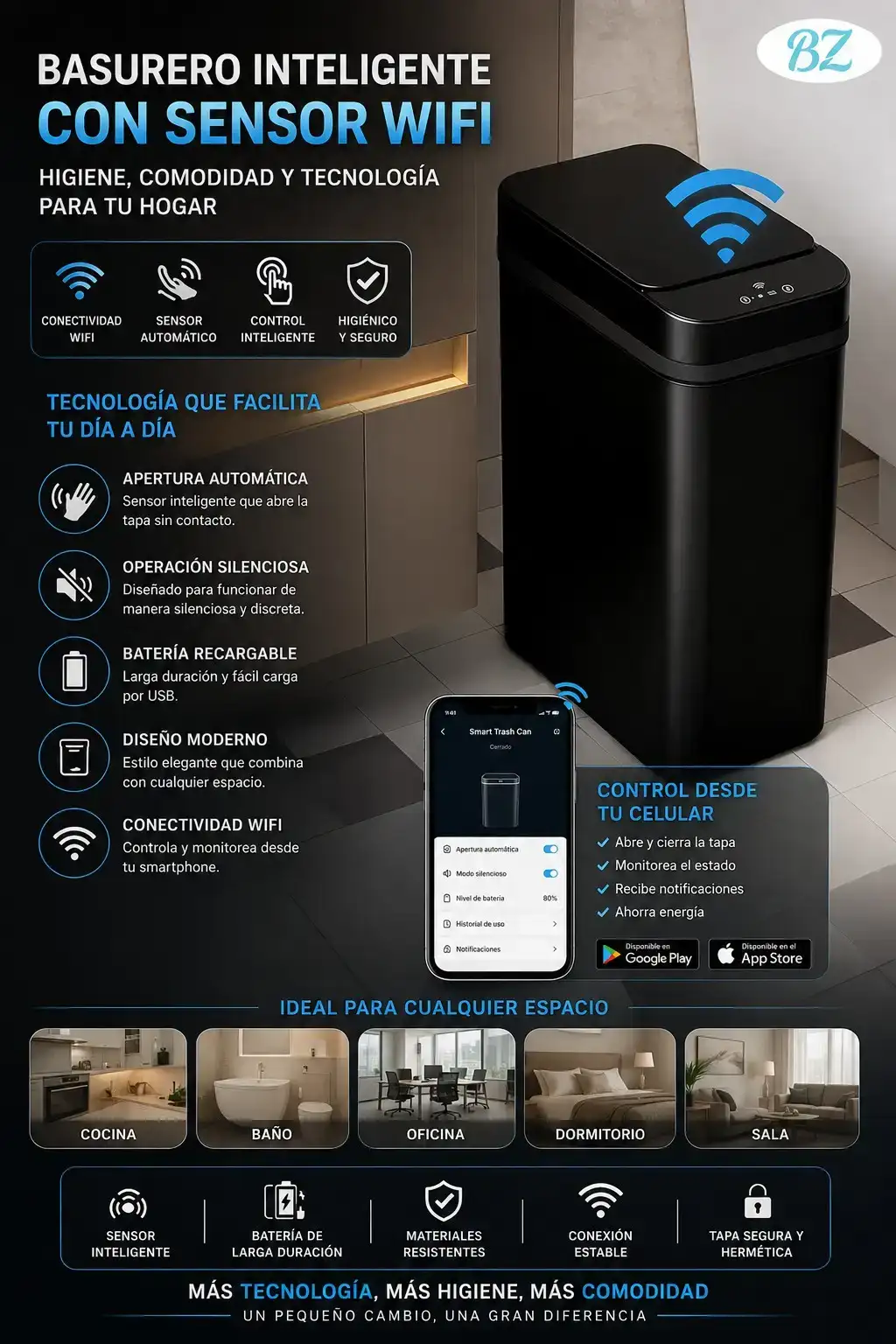 Cubo de basura automático sin contacto 