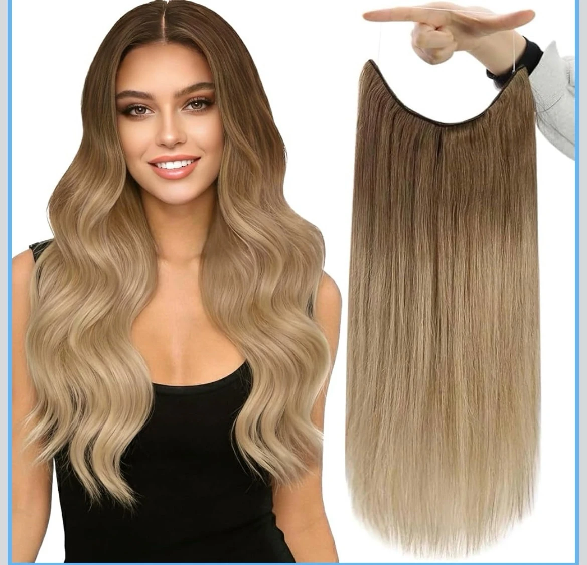 Extensiones de cabello humano real con alambre, marrón dorado a rubio sucio, 14 pulgadas, extensiones de cabello humano Remy de cabeza completa, alambre transparente, 2.47 oz