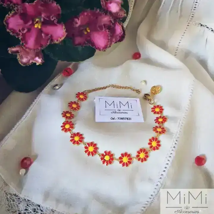 Manilla con flores rojas en acero inoxidable  2