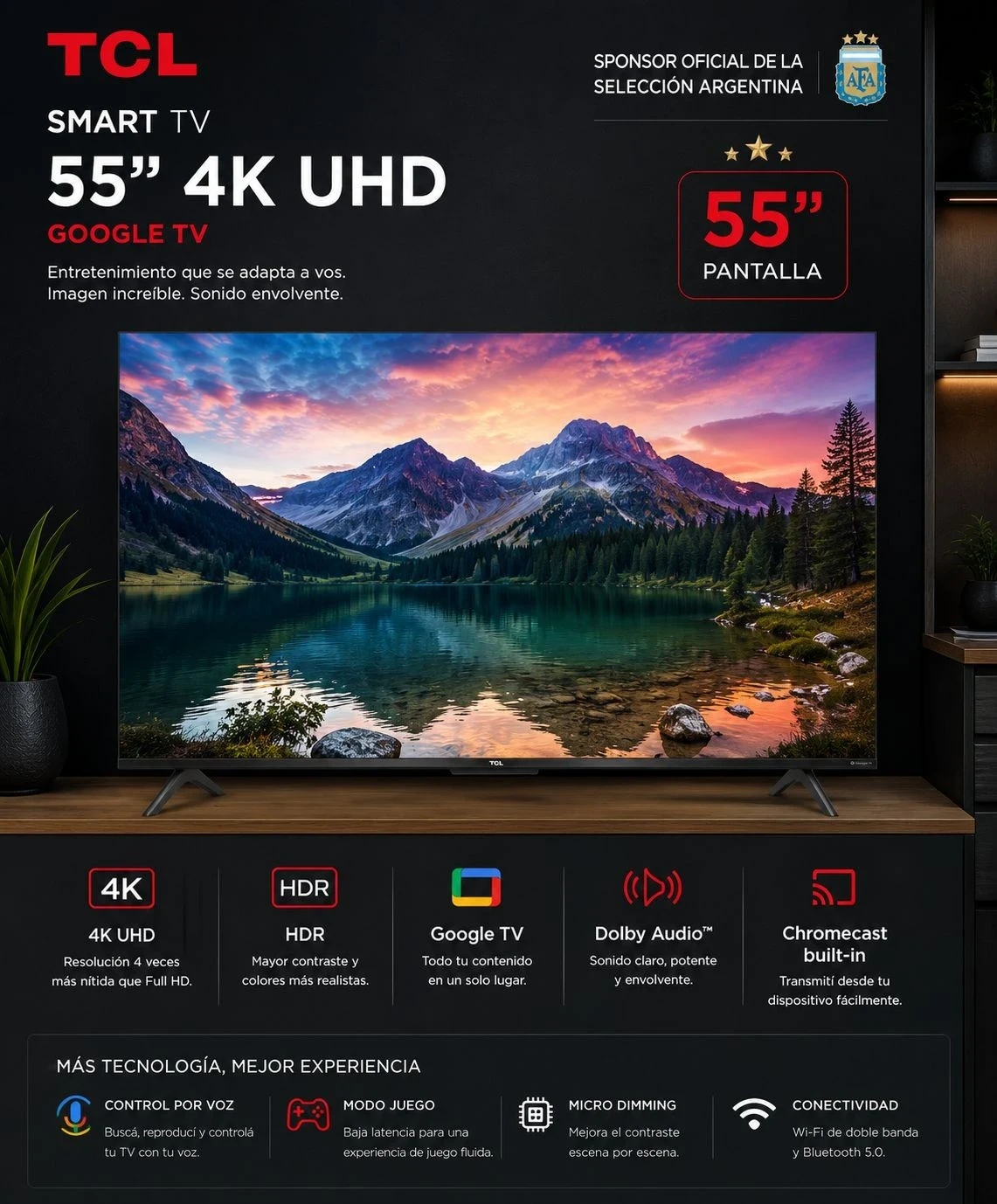 Smart Tcl 55" C/Google L55p635